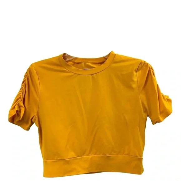 Dazl Women's Mustard Yellow Puff Sleeve Crop Top size medium - Picture 1 of 4